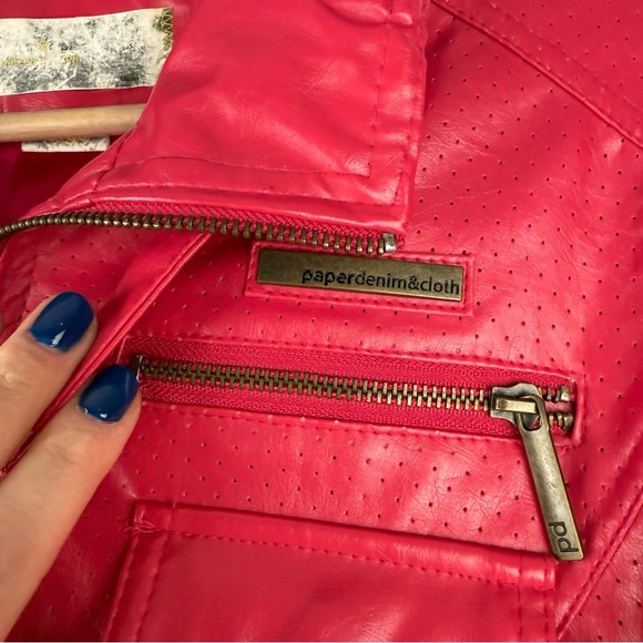 Paper Denim & Cloth Women’s Large Pink Faux Leather Bomber Jacket - Picture 5 of 10